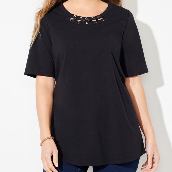 NWT Catherines Suprema® Studio Grommet Stud (Silver) Top - Black - Size 4X - Picture 1 of 9